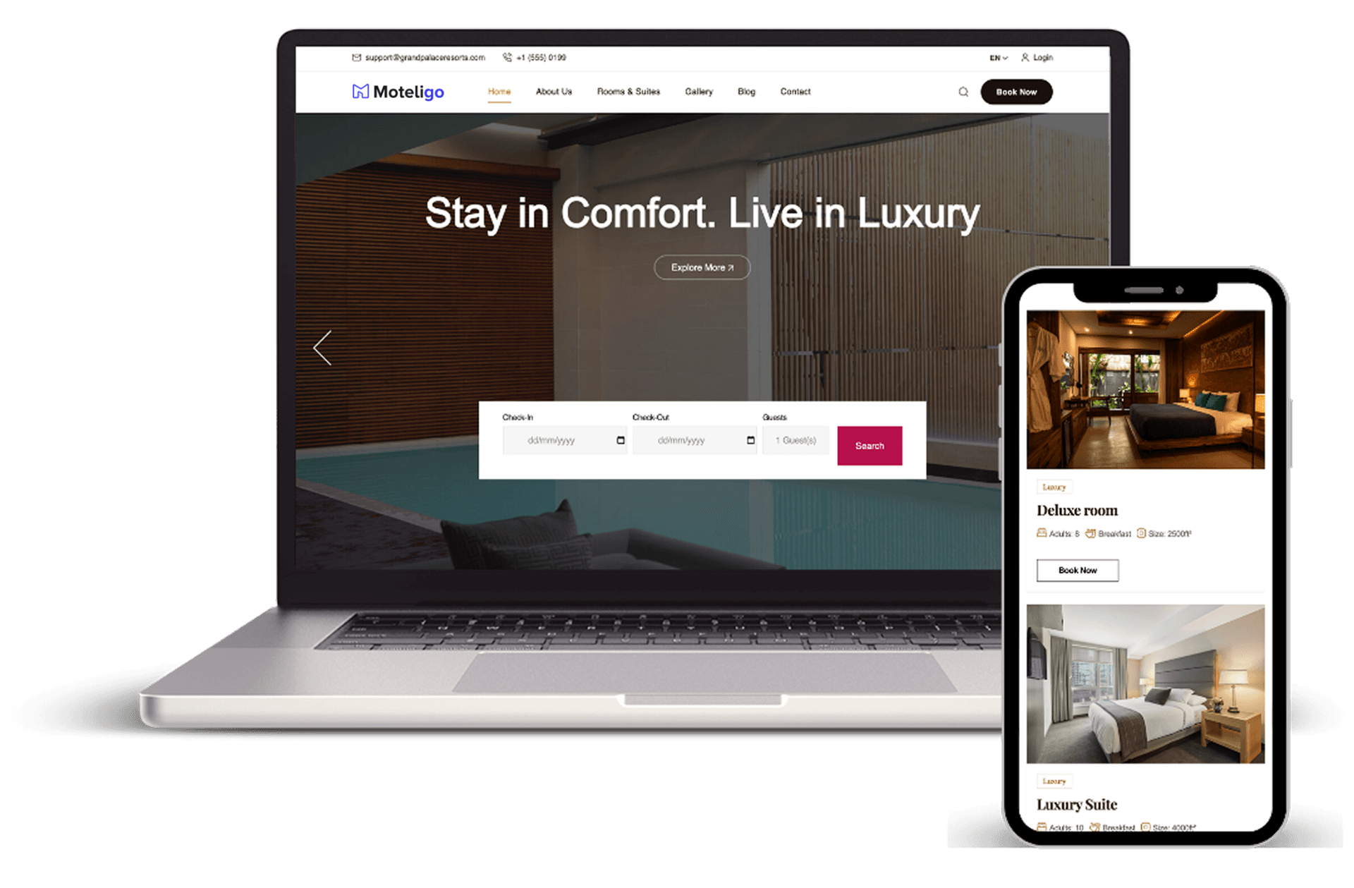 Moteligo Hotel Website Mockup